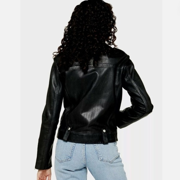NWT! TopShop Black Faux Leather “Biker Moto” Jacket Size 4 Petite - Picture 6 of 10